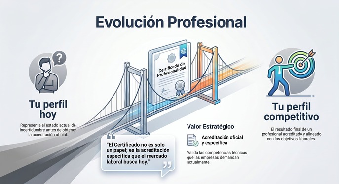  Infografía sobre el valor estratégico del Certificado de Profesionalidad en el mercado laboral actual.