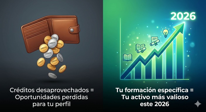 Infografía comparativa: impacto de aprovechar créditos FUNDAE en el crecimiento profesional.